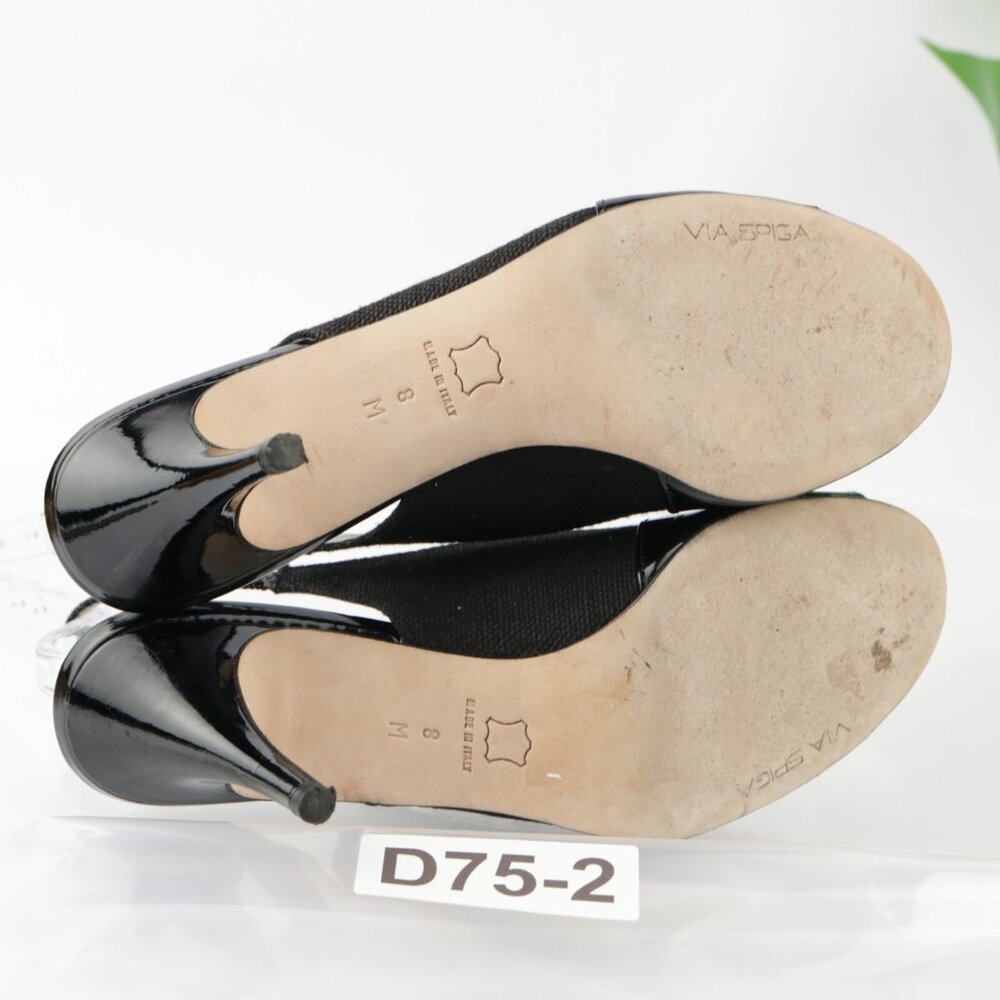 Via Spiga Italy Women's Sandal Size 8 High Heel Open Toe Black Patent Slingback - Picture 9 of 13